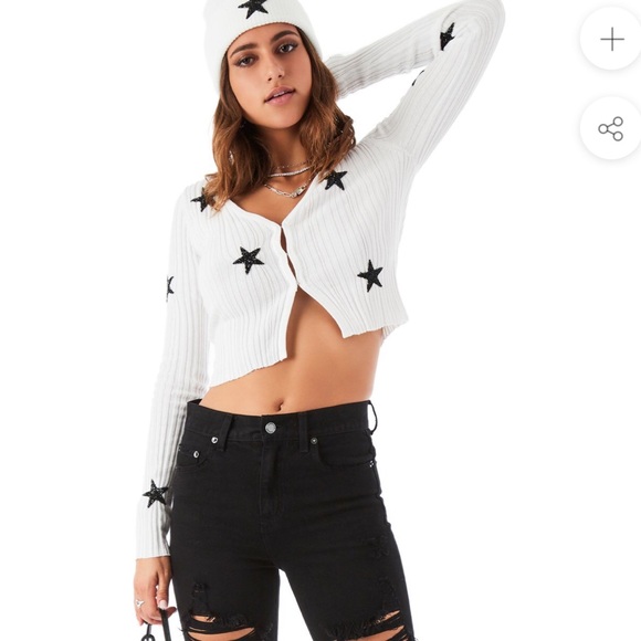 LF star patch fine gauge crop cardigan sweater - Picture 3 of 8